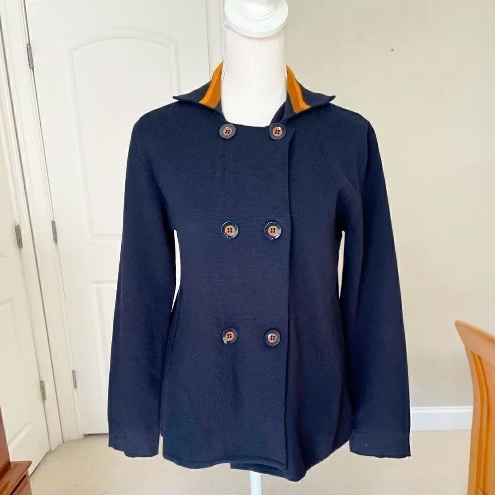Alpha Studio Navy and Orange Knit Jacket - Picture 2 of 8